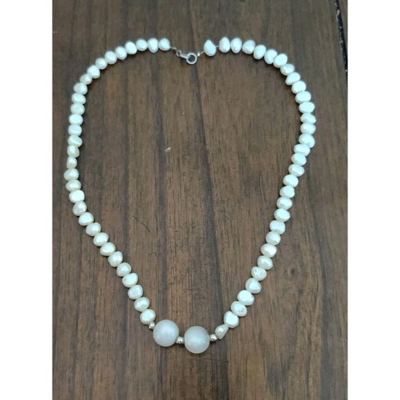 Vtg Pearl Freshwater Necklace 925 SILVER Clasp Signed 2 Glass Beads ~18" - Picture 1 of 6